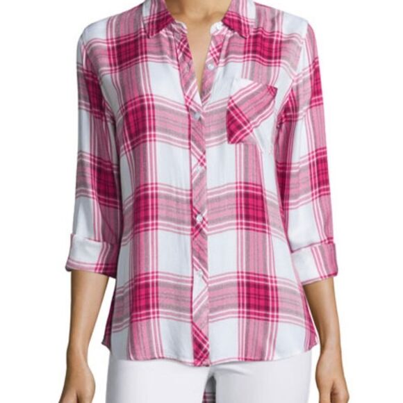 Rails hunter raspberry and white plaid button down shirt sz XS - Picture 1 of 7